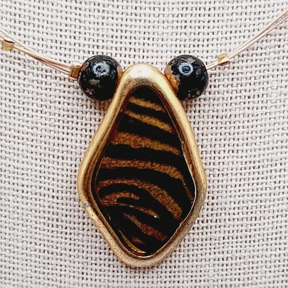 Vintage Chico's Animal Print Pendant Beaded Wire Necklace, 20 Inches